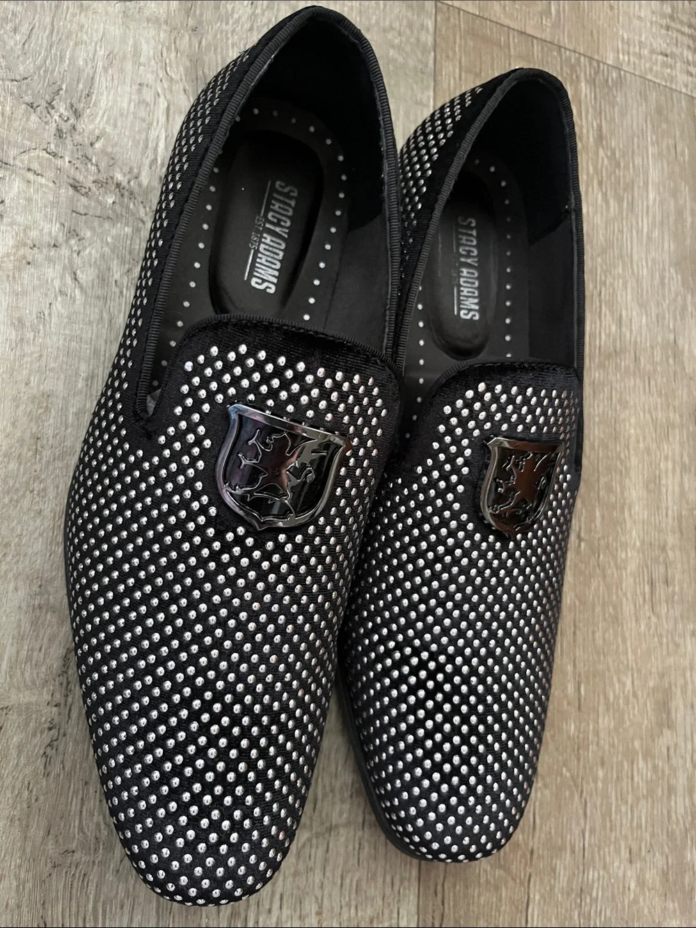 Stacy Adams Swagger Black w/ Silver Studs Slip-On Loafers Silver Crest Size 9M
